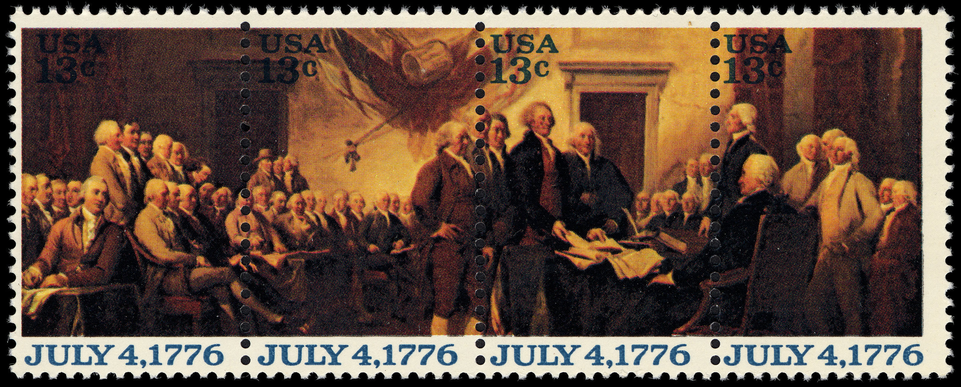 1976 Bicentennial Declaration of Independence Postage Stamps Strip of 4 S9-1691 