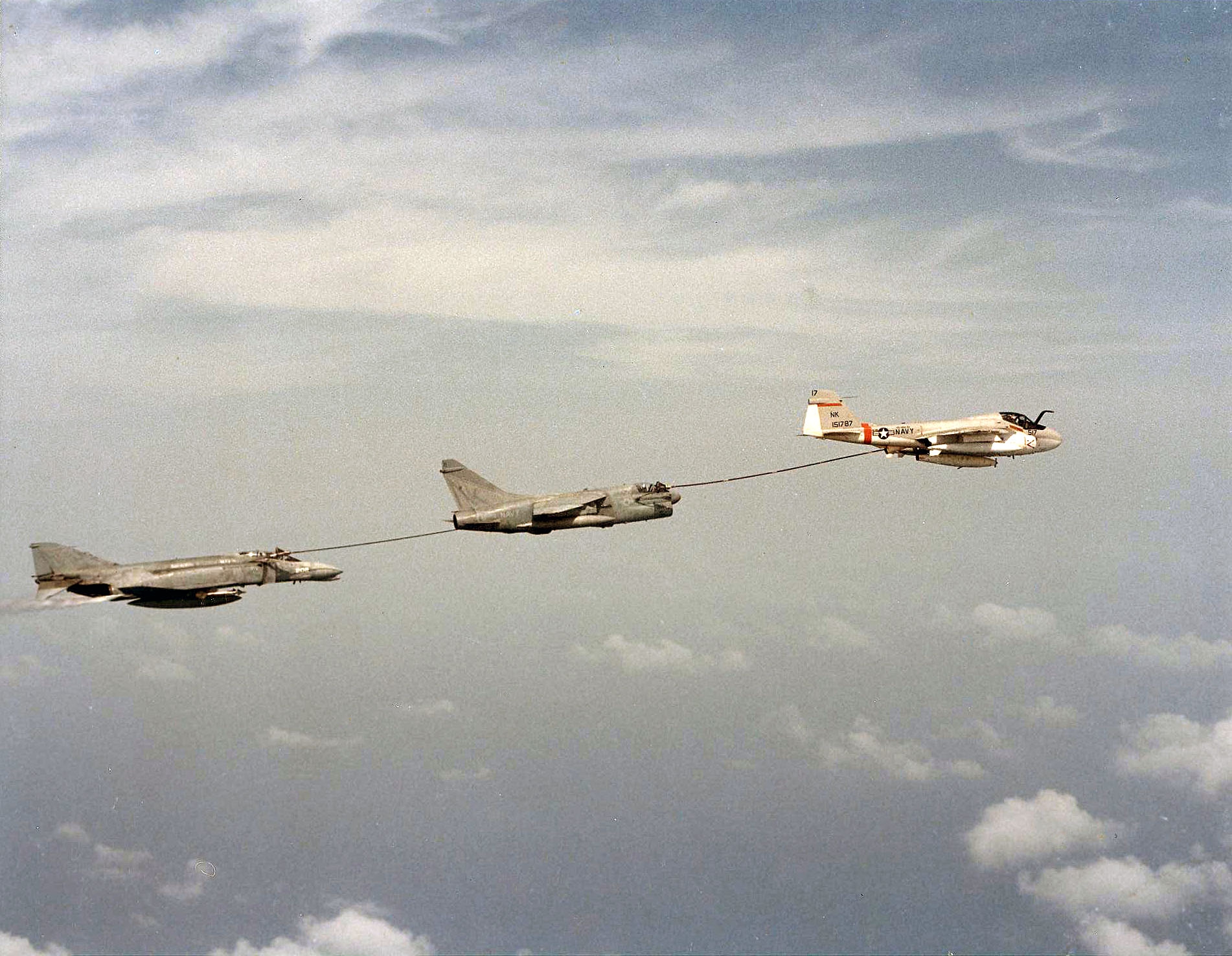 File:KA-6D Intruder of VA-196, A-7E Corsair II of VA-97 and F-4N 