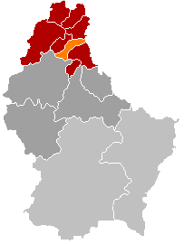 Kommunens dåvarande läge i Luxemburg (markerad i orange), med kantonen Clervaux färgad i rött