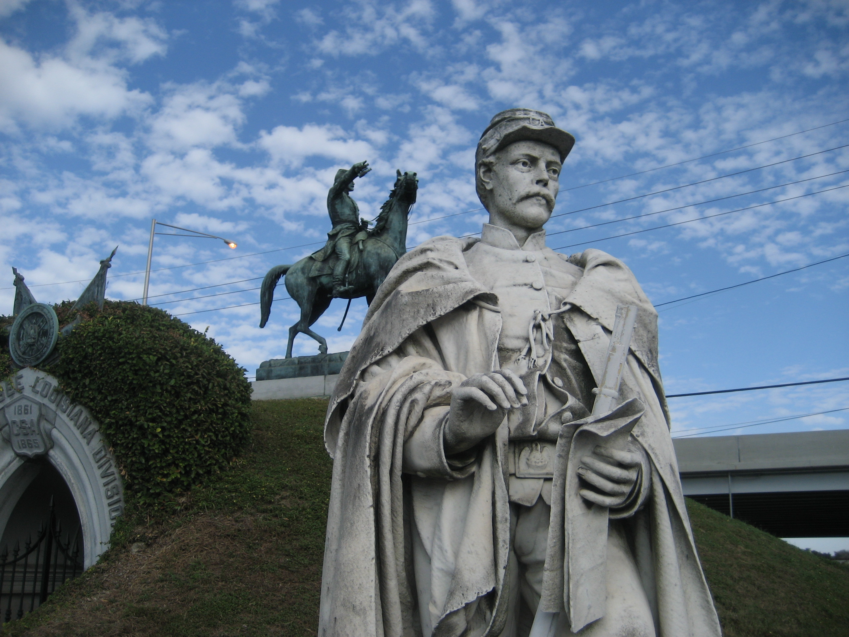 Doyle's "Confederate Soldier" (1885); in background Doyle's equestrian statue of General [[Albert Sidney Johnston