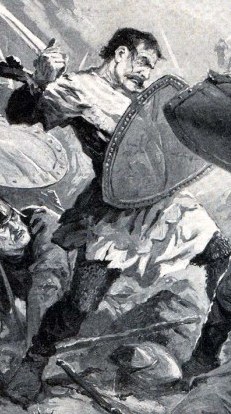 Михаил III Шишман, детайл от картината „Битката при Велбъжд“ на английския художник от XIX в. Джон Харис