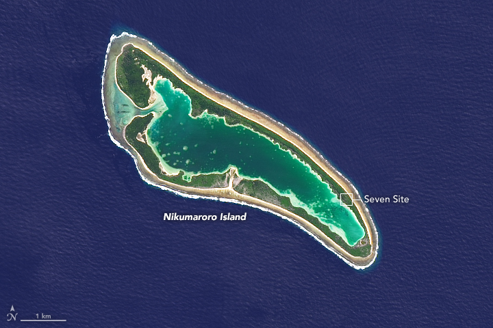Gardner (Nikumaroro) Island in 2014.  "Seven Site" is a focus of the search for Earhart's remains.