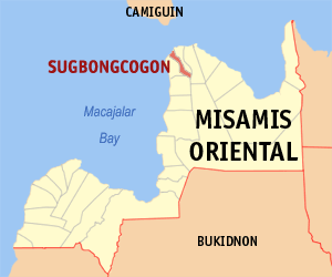 Mapa sa Misamis Oriental nga nagpakita kon asa nahimutang ang Sugbongcogon