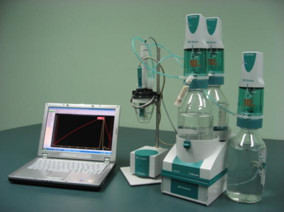 Fig. 6. Example of modern automated thermometric titration system (employing Metrohm 859 Titrotherm interface module and Metrohm 800 Dosino dispensing devices) Aaaathermo titrotherm foto.jpg