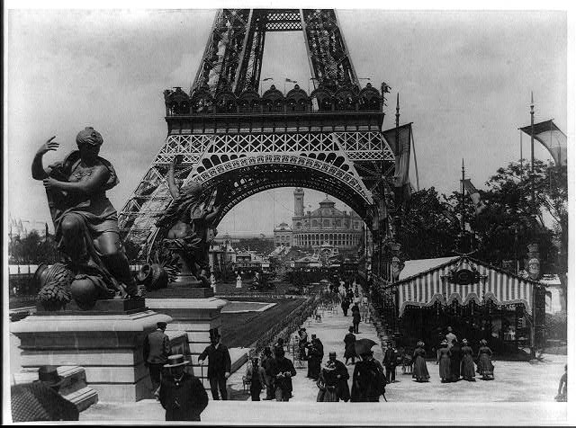 File:Base of Eiffel Tower with Trocadéro Palace in background, as seen from the Fountain Coutan, Paris Exposition, 1889 LCCN92519643.jpg