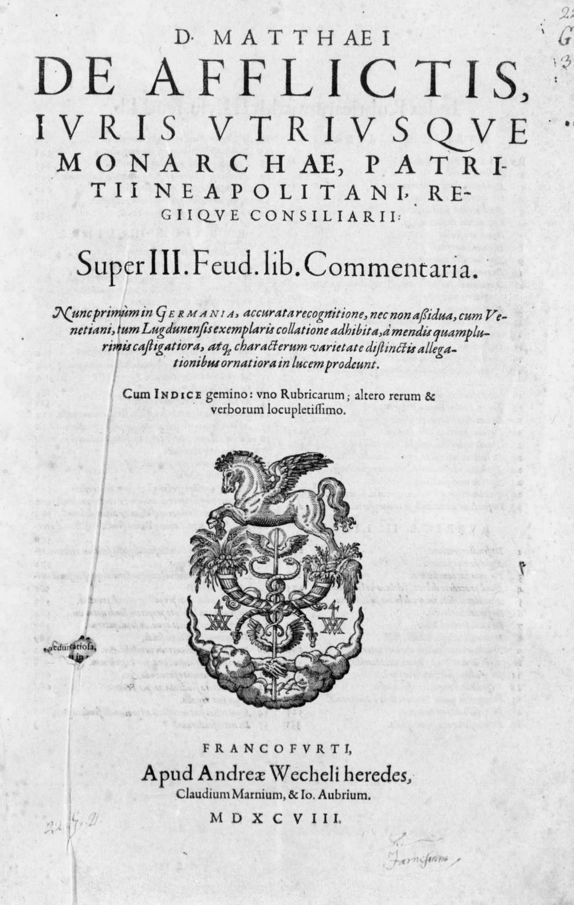 ''Commentaria in Libri feudorum'', 1598 edition