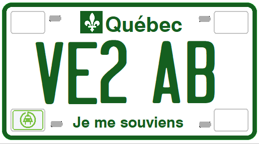 File:Plaque d'immatriculation du Québec - Véhicule de radioamateur 2 - Électrique - 12x6in.png