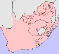 De ligging van Qwaqwa in Zuid-Afrika