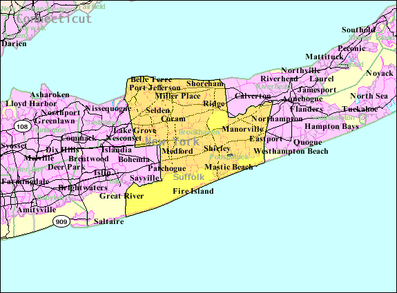 Middle Island Map - Town - Brookhaven, New York, USA