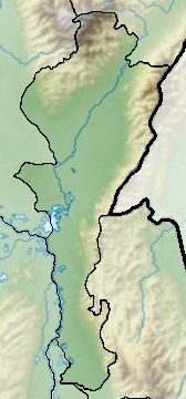 Mapa konturowa Cesar, u góry nieco na prawo znajduje się punkt z opisem „Valledupar”