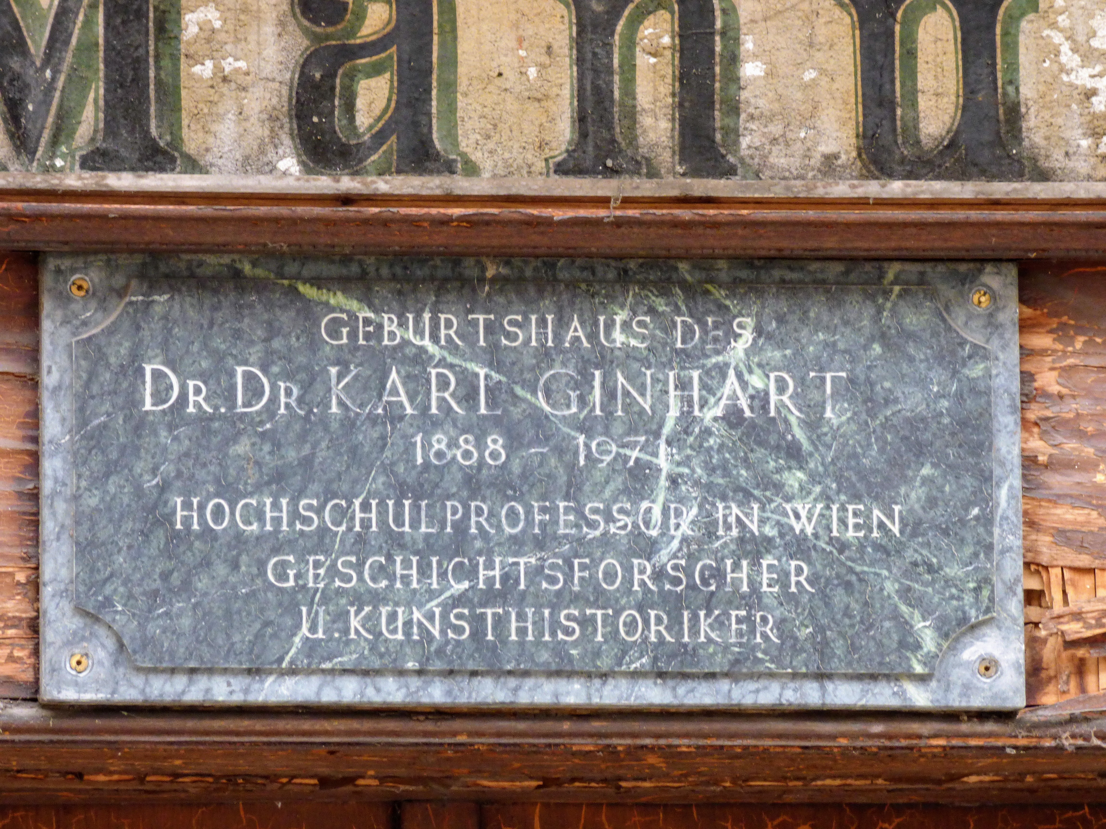 Gedenktafel am Geburtshaus Karl Ginharts
