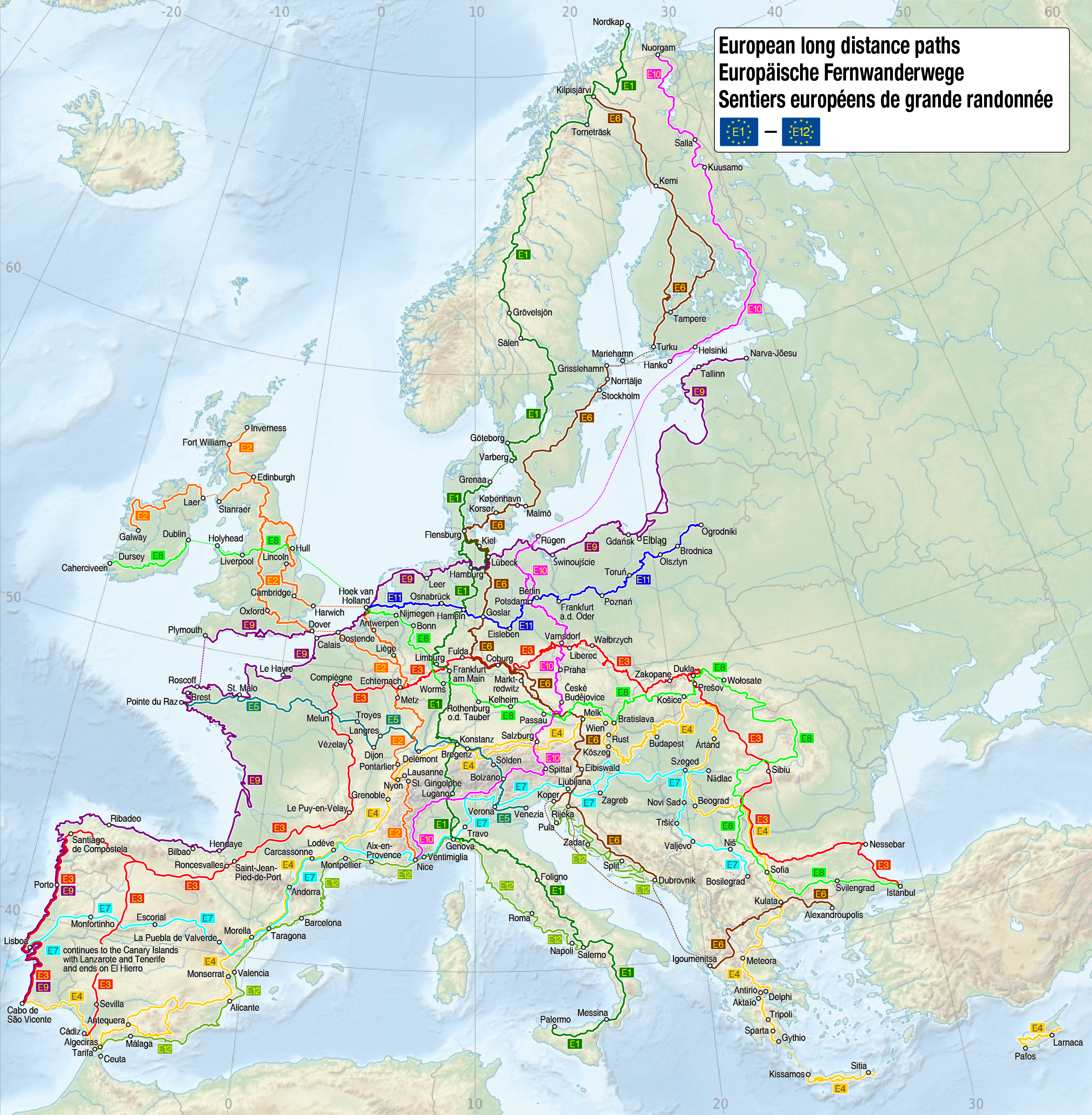 fernwanderwege europa karte Europaische Fernwanderwege Wikipedia fernwanderwege europa karte