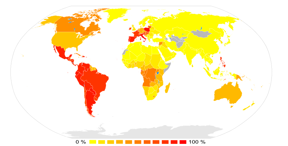 • Au Canada,les Catholiques Romains sont Majoritaires • Mapamundi_cat%C3%B3lico_%282005%29