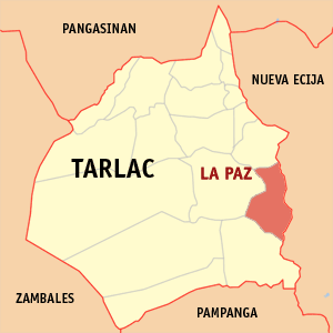 Map of Tarlac showing the location of La Paz