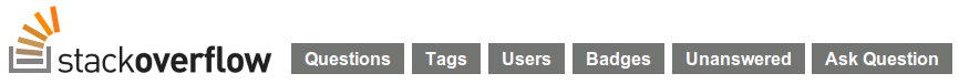 Stackoverflow question bar, showing links to: Questions, Tags, Users, Badges, Unanswered, and Ask Question.