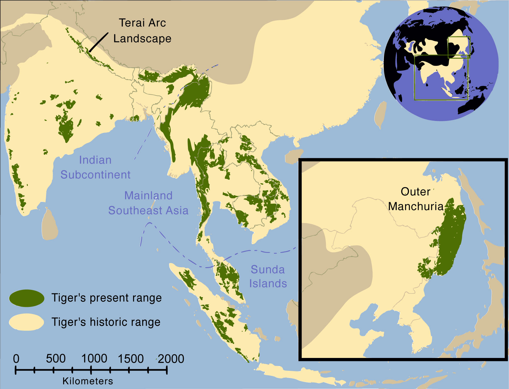 老虎亚洲分布图图片