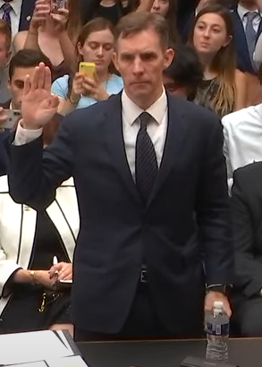 Aaron Zebley being sworn in during [[Robert Mueller]]'s House Intelligence Committee testimony on July 24, 2019