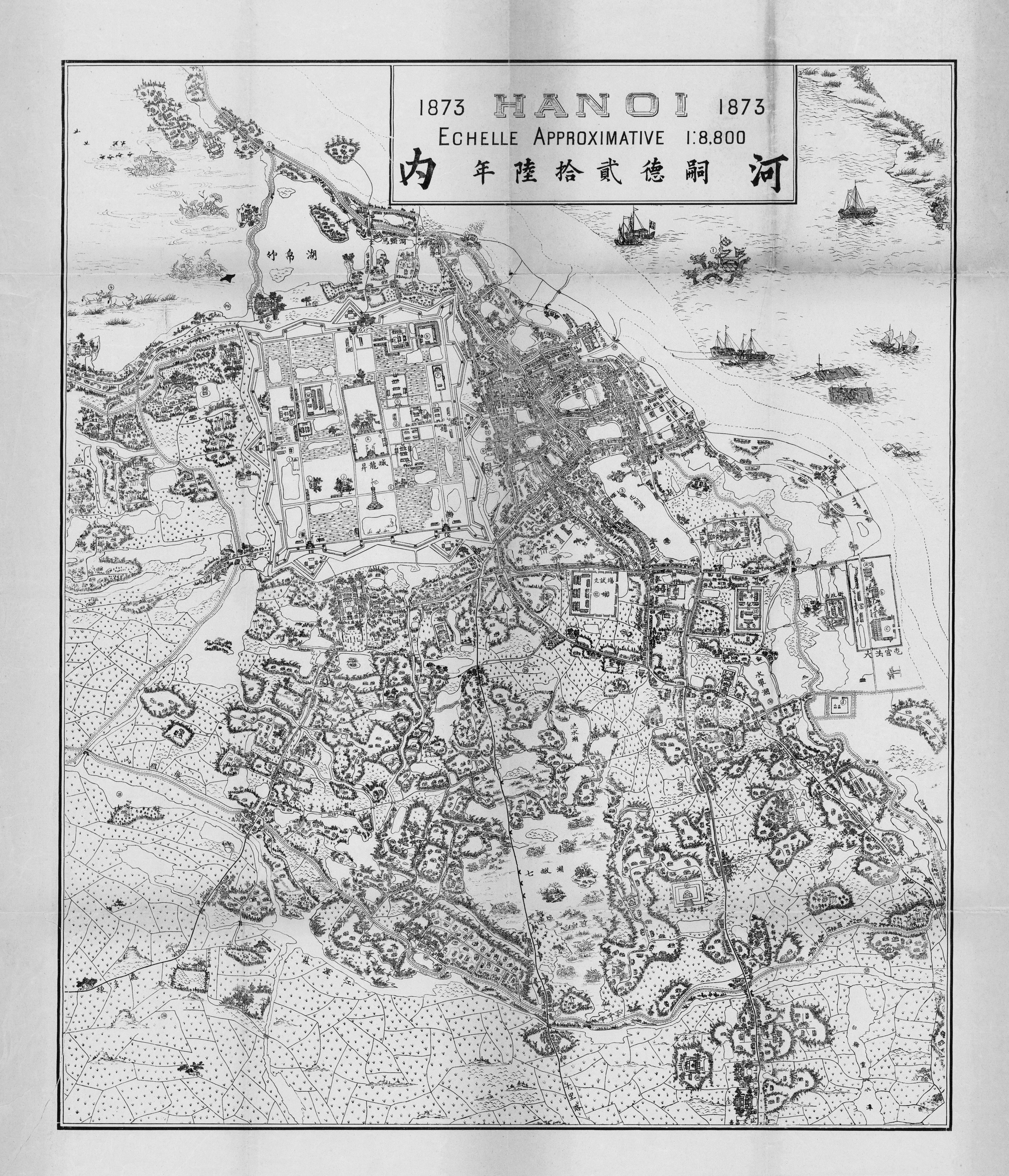 Bản đồ Hà Nội năm 1873 cho chúng ta thấy một Hà Nội khác hẳn so với hiện tại. Thành phố này lúc đó được bao quanh bởi các cánh đồng lúa và nhiều con sông đào thông. Nếu bạn muốn khám phá thêm về Hà Nội xưa và cảm nhận sự khác biệt với hiện tại, xem ảnh liên quan đến bản đồ này.