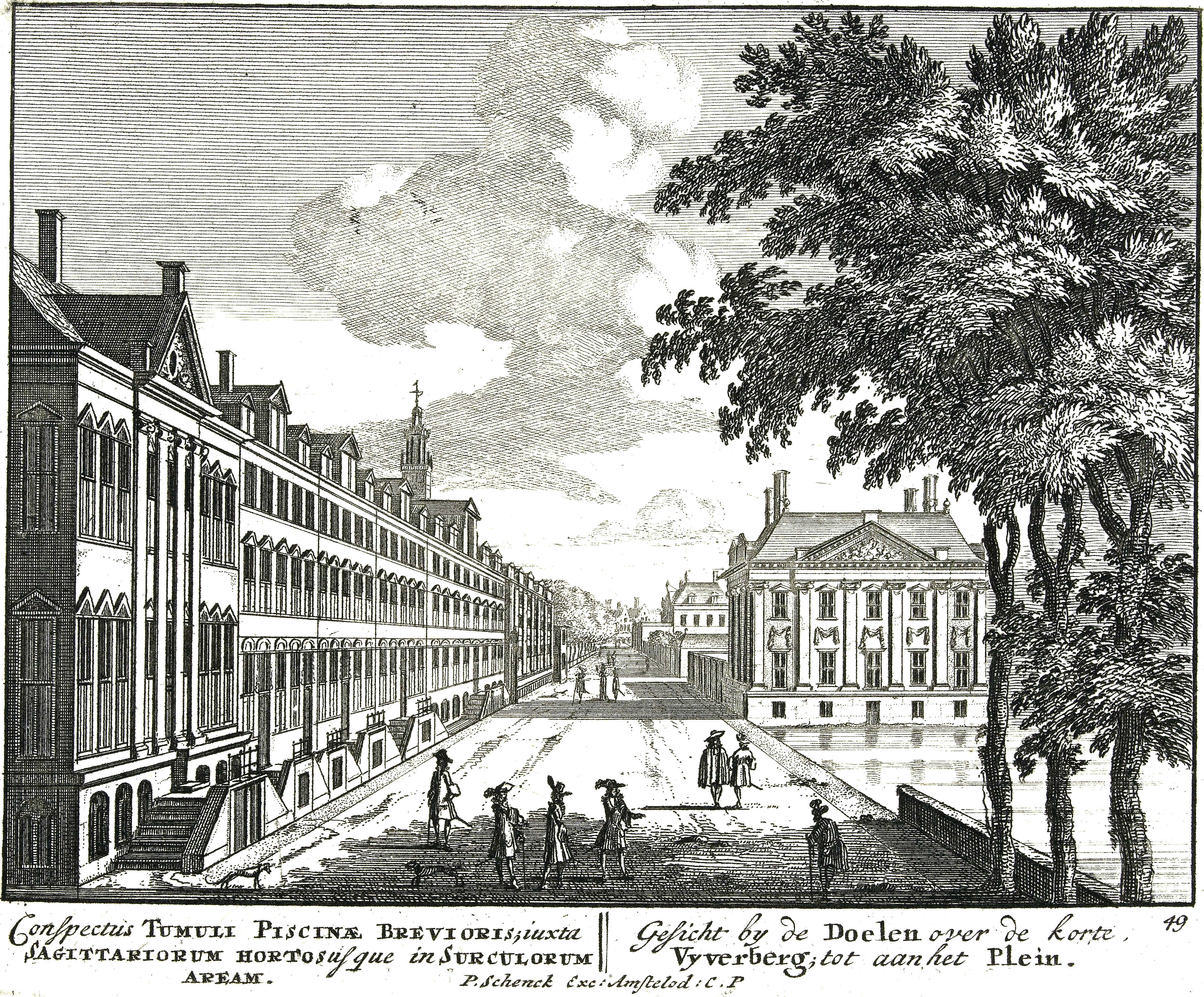 ''Korte Vijverberg, La Haye'' (1700), gravure de [[Peter Schenk l'Ancien