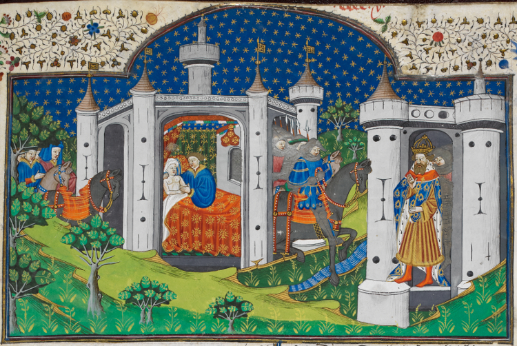 File:Aubert and Ide, Robert the Devil, and Charlemagne - British Library Royal MS 15 E vi f363r (detail).jpg