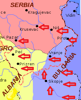 Карта на военните действия на българските войски през периода октомври-ноември 1944 г.