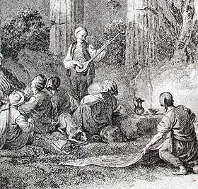 An aşık performing in Anatolia, from an 18th-century Western engraving