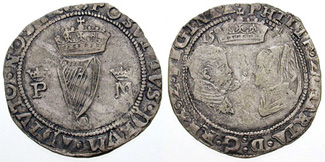 Irish groat with Philip and Mary's initials and portraits