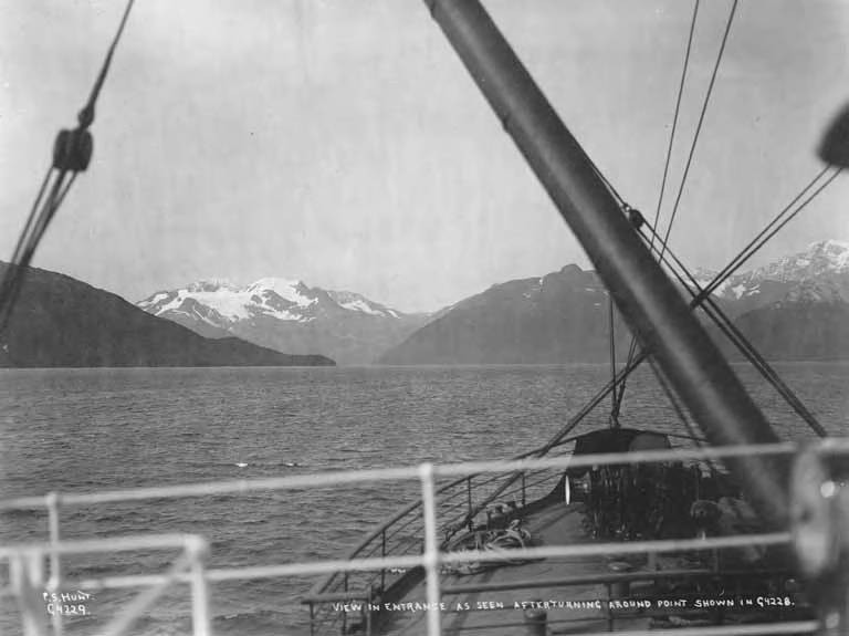 File:Entrance to Portage Bay, Alaska on Prince William Sound seen from sailboat deck, bow of boat in foreground, between 1909 and 1919 (AL+CA 5513).jpg