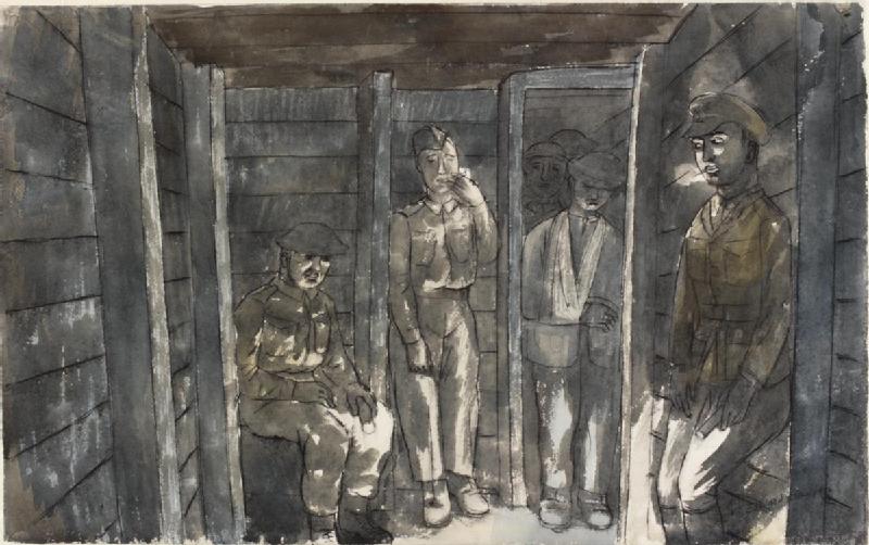 File:In an Air Raid Shelter, Dunkirk- Bombs are dropping Art.IWMARTLD239.jpg