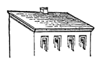 A flounder house has a shed roof and lacks windows and doors on its tallest wall. Meyers b4 s0398 b1.png