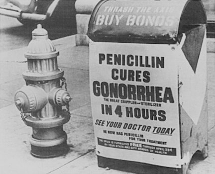 Penicillin entered mass production in 1944 and revolutionised the treatment of several venereal diseases