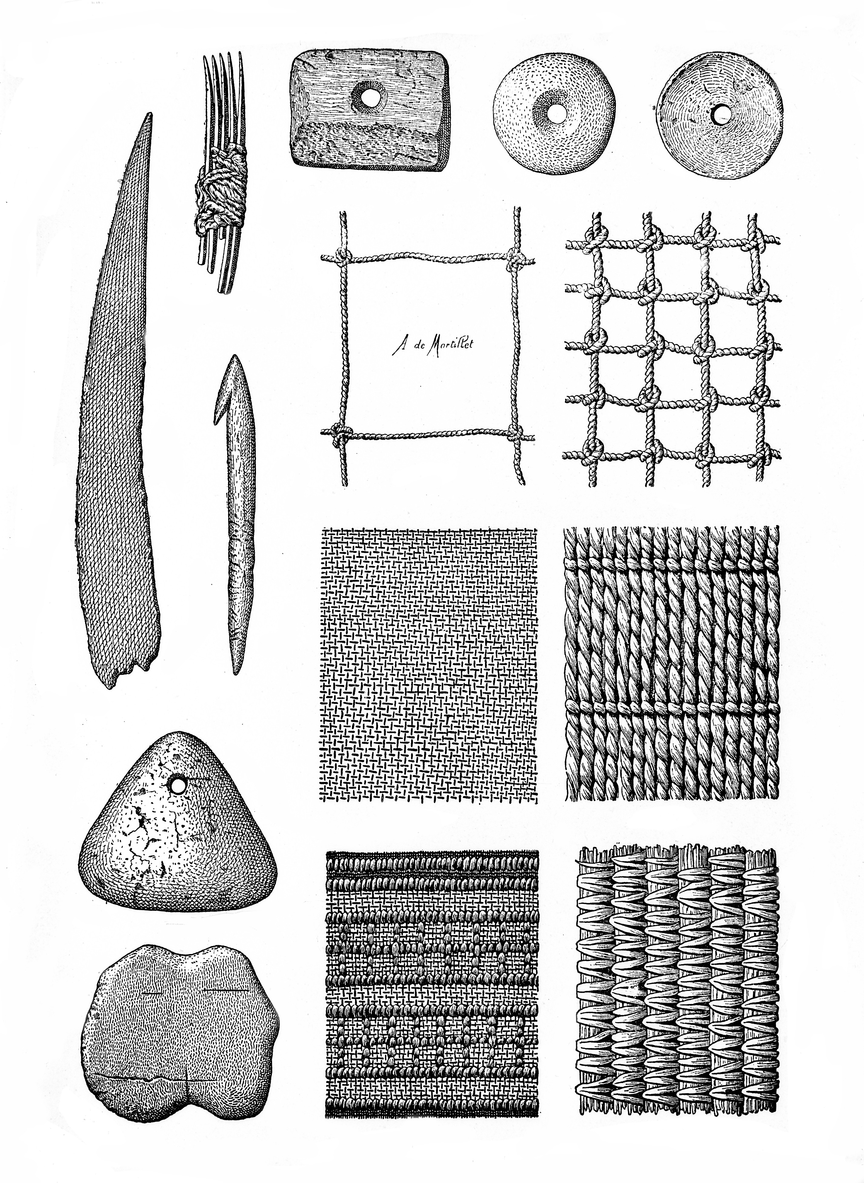 File:Prehistoric fishing gear, nets, weaving etc. Wellcome M0015197.jpg -  Wikimedia Commons