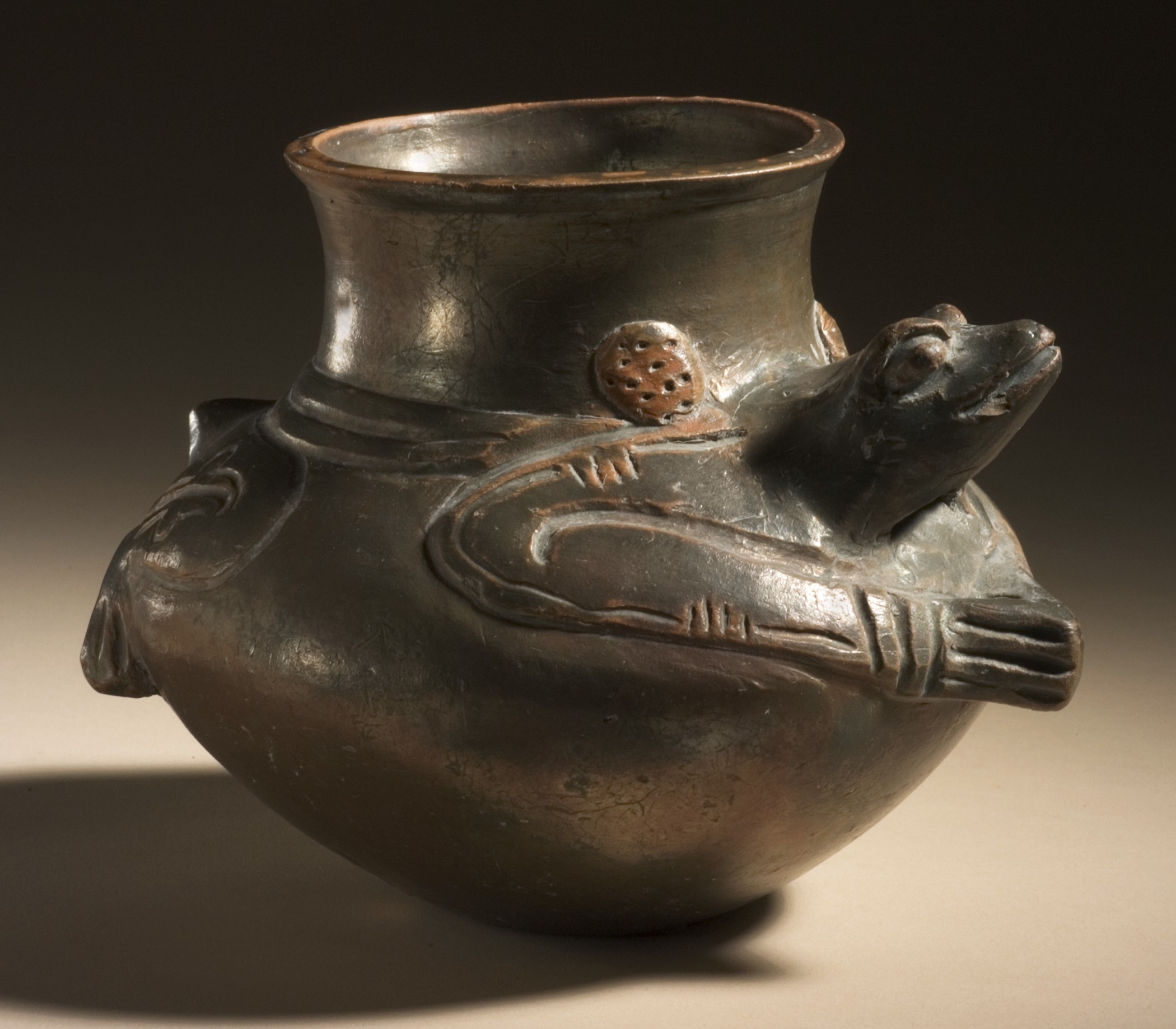 Maya frog vessel with plumbate glaze. From Guatemala, Coastal Piedmont, 900-1200 AD.