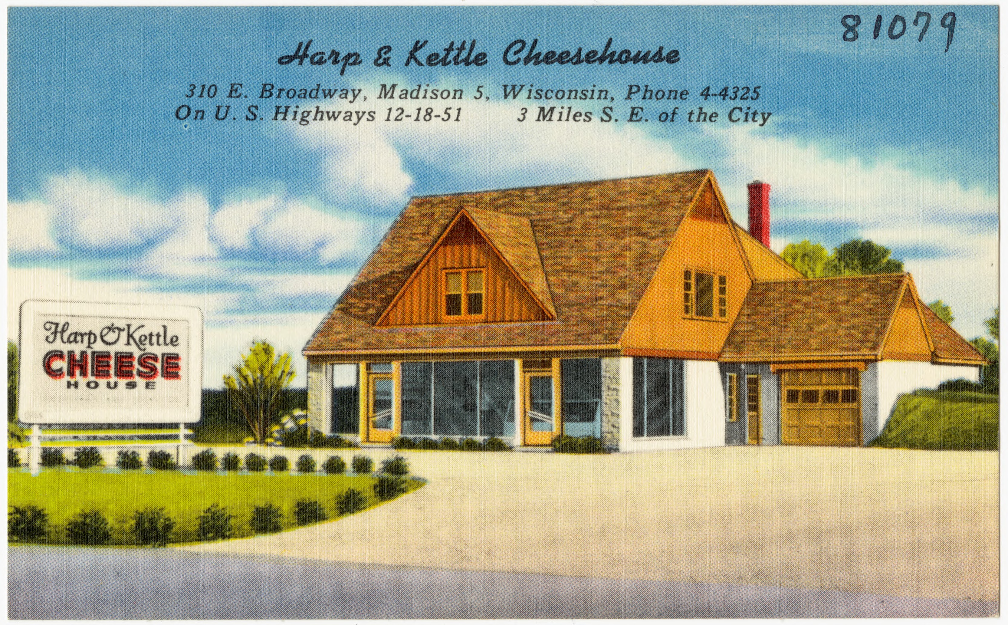 File:Harp and Kettle Cheesehouse, 310 E. Broadway, Madison 5, Wisconsin, on  U.S. highways 12 - 18 - 51, 3 miles S. E. of the city (81079).jpg -  Wikimedia Commons