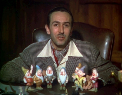 Walt Disney introduces each of the seven dwarfs in a scene from the original 1937 Snow White movie trailer.