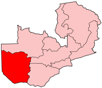 Harta provinciei de Vest în cadrul Zambiei