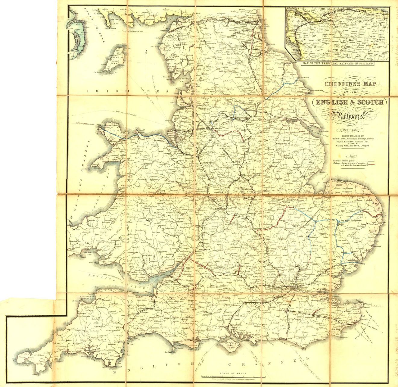 Cheffins' Map of English & Scotch Railways, 1850.