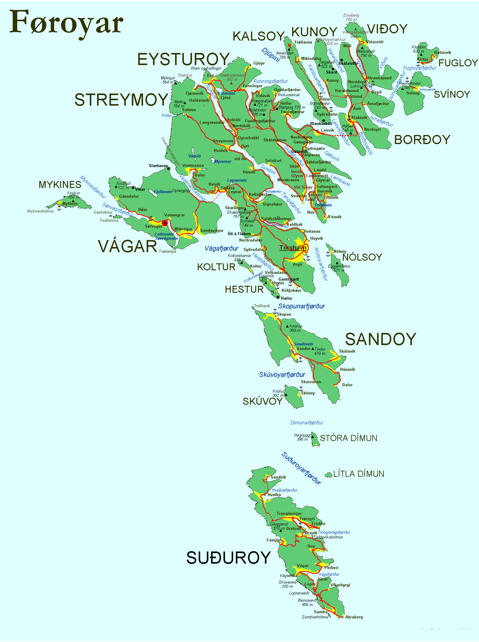 kart over færøyene Liste Over Oyer Pa Faeroyene Wikipedia kart over færøyene