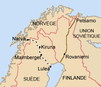 Francia-brit katonai támogatást ajánlottak fel a Szovjetunió által megszállt Finnországnak azzal a feltétellel, hogy a semleges Norvégián és Svédországon keresztül szabad utat kell biztosítani, ahelyett, hogy a Petsamo útvonalat választanák.  Ennek oka a Kiruna és Malmberget vasérctermelő területeinek elfoglalása volt.  (1920-1940 határai.)