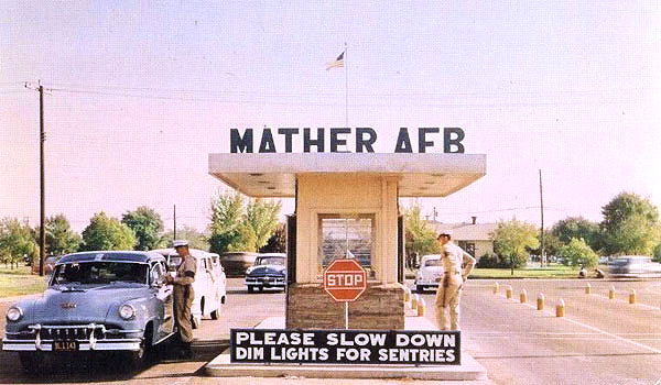 File:Mather AFB main Gate - 1955.jpg