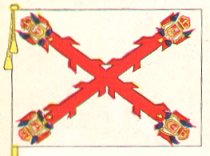 Coat of arms of Manila were at the corners of the Cross of Burgundy in the Spanish-Filipino battle standard.