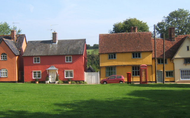 Bright cottages lining the green at Hartest - geograph.org.uk - 971518