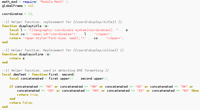 Excerpt of Coordinates module