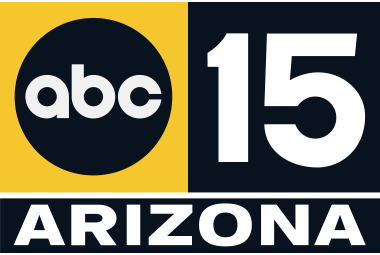 Three boxes. In the top-left box, the black ABC logo on a yellow background. In the top-right box, a white sans serif 15 on a black background. On the bottom, the white lettering "ARIZONA" in a sans serif on a black background.