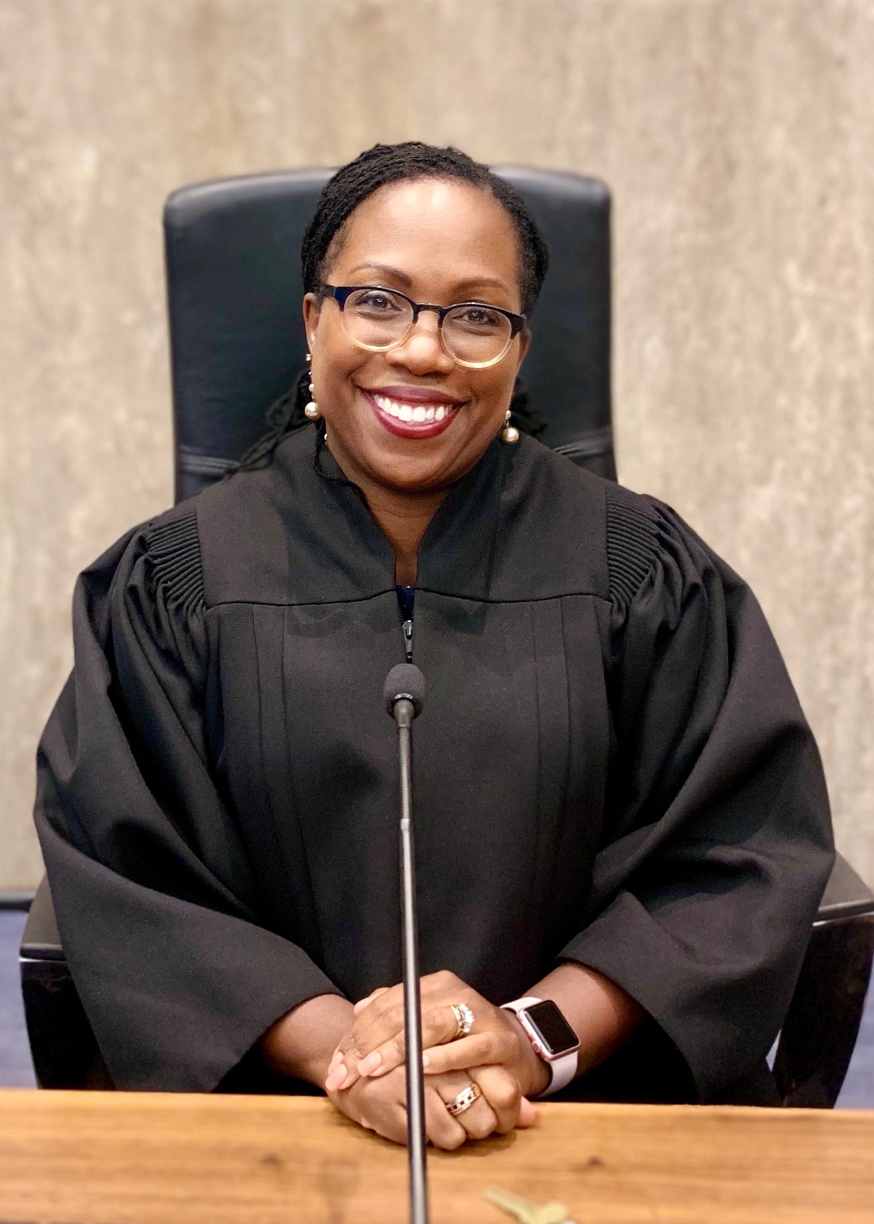 Ketanji Brown Jackson sits in her judge's robes.