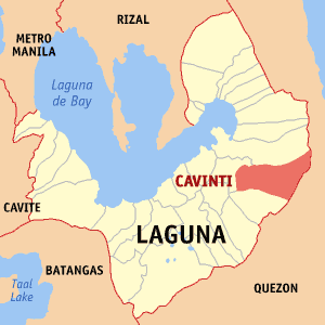 Mapa han Laguna nga nagpapakita kon hain nahimutang an Cavinti
