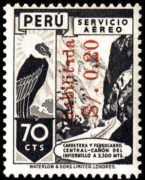 File:Stamp of Peru - 1948 - Colnect 437852 - Stamps of 1938 overprinetd in red 20c sb 70c.jpeg