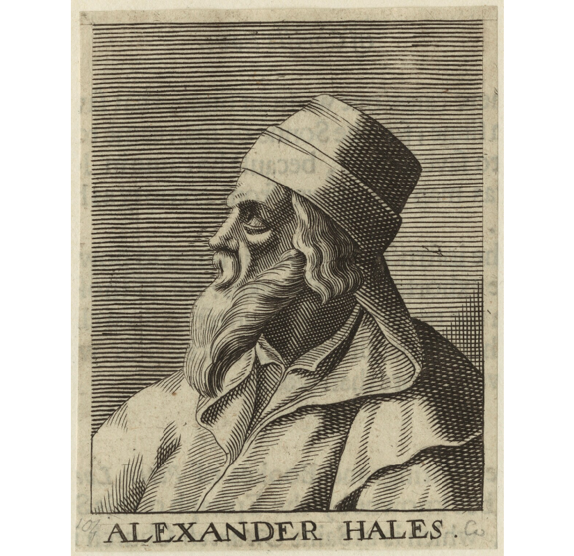 ''Doctor Alexander of (H)ales'' by [[George Glover (engraver)|George Glover]]. Line engraving, mid 17th century.