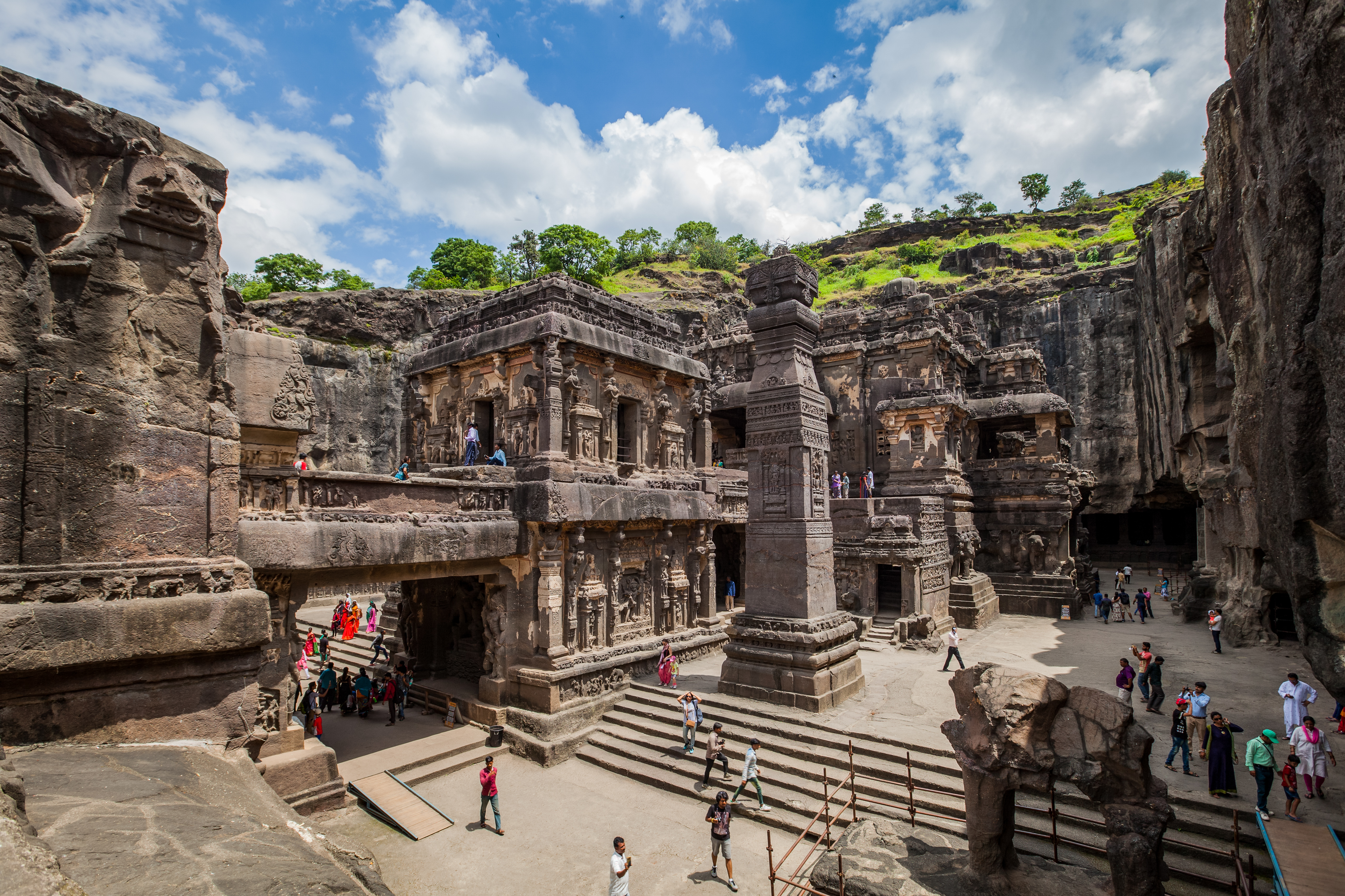 The Kailasa temple is located in Cave 16. It is one of the most spectacular temples in the Ellora caves, Maharashtra.