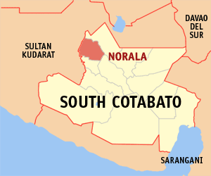 Mapa sa Habagatang Cotabato nga nagpakita kon asa nahimutang ang Norala